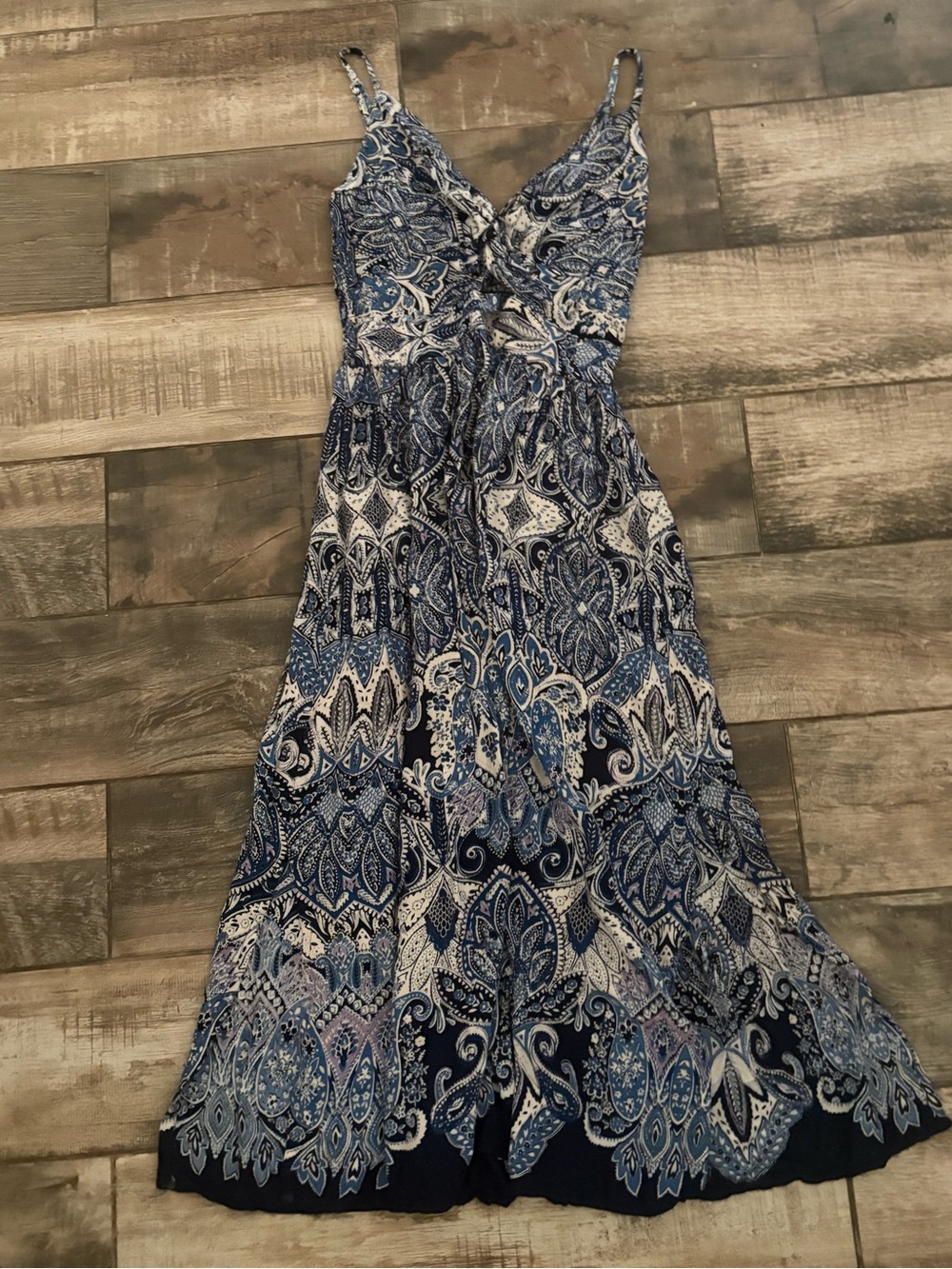 Angie Blue Paisley Wrap-Front Maxi Dress